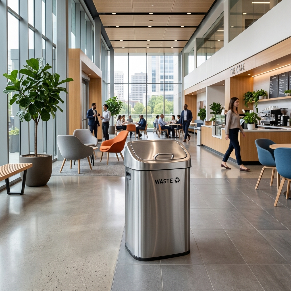 swing top stainless steel bin