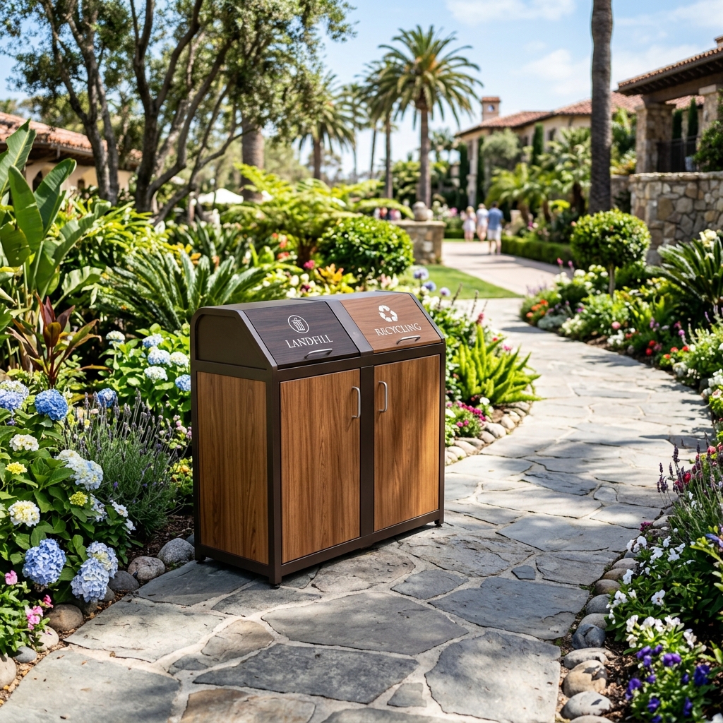 wood look outdoor trash can
